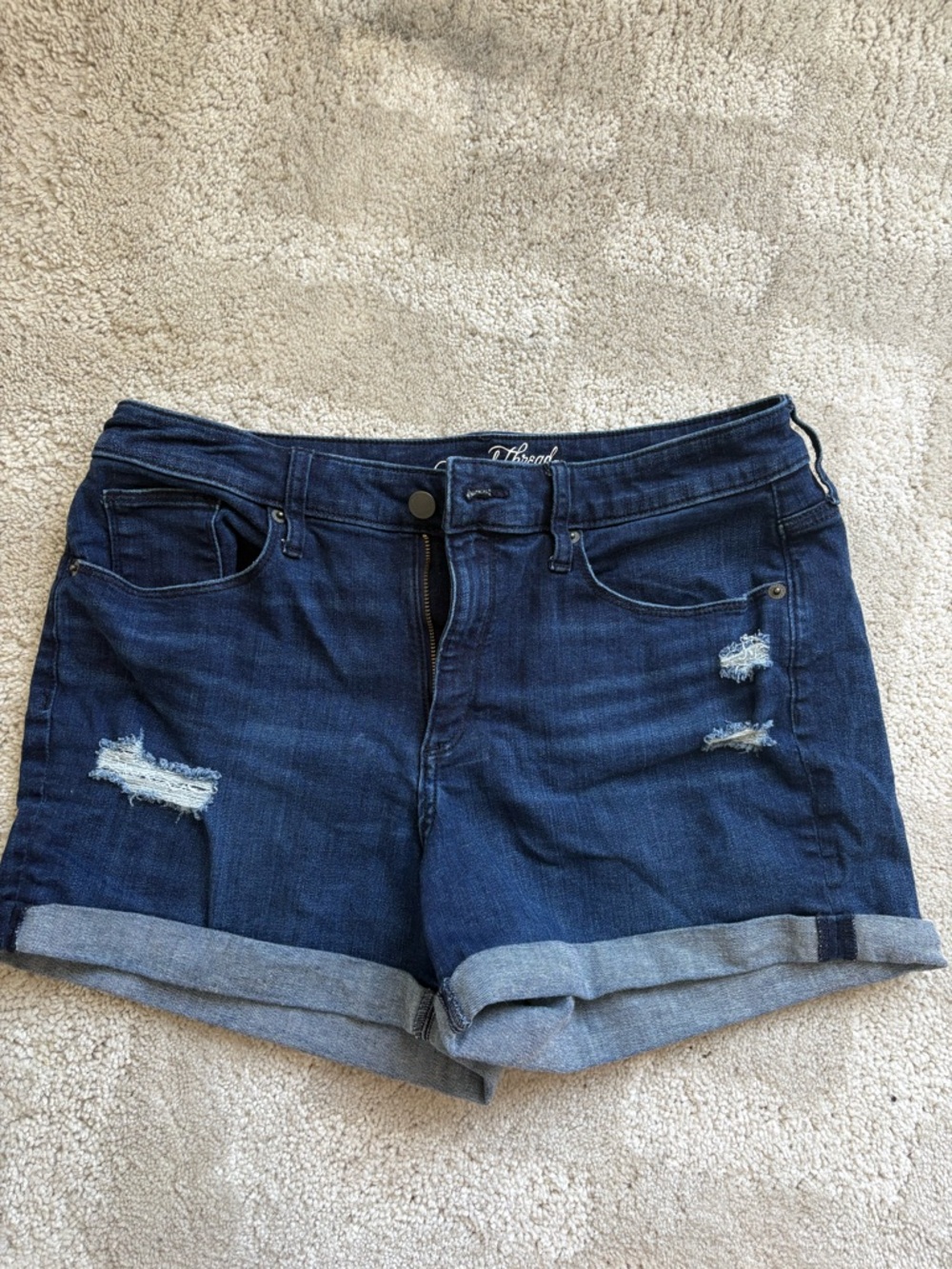 Universal Thread Dark Blue Rolled Cuff Distressed Denim Shorts